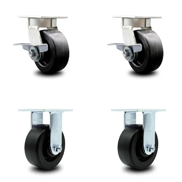 Service Caster 5 Inch Kingpinless Polyolefin Wheel Caster Brakes 2 Rigid, 2PK SCC-KP30S520-POR-SLB-2-R-2 - main